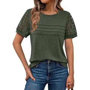 👑 Women's Army Green Dressy Lace Summer Outfits Blouses Trendy Casual T-Shirts